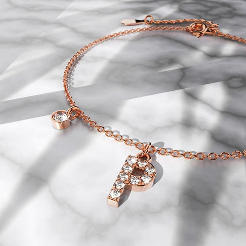 Solid 925 Sterling Silver Initial Crystal Personalised Alphabet Letter Bracelet Rose Gold Filled